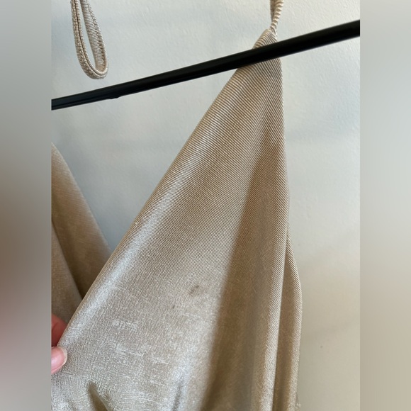 Fiestar Gold Plunging Cowl Neck Halter Tie Mini Dress Size Small - Picture 5 of 10